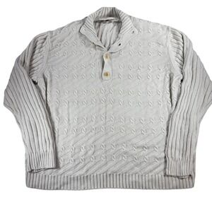 VTG Perry Ellis XL Mens Sweater Beige Shawl Collar Button  Cable Knit Silk Blend